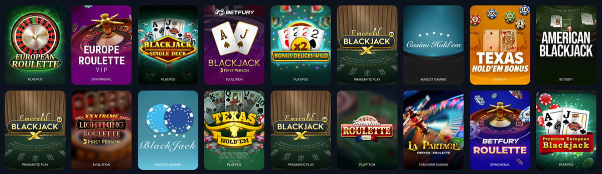 BetFury Roulette, Blackjack & andre bordspill